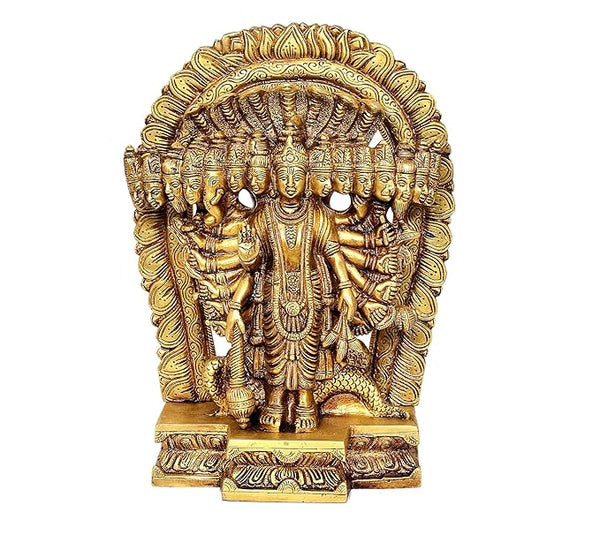 Virat Roop Dasavtar Bhagwan Vishnu Golden in Brass for Puja (Height :11.5 inch) Entryway Setting