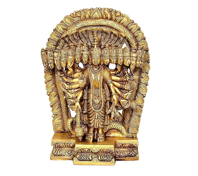 Virat Roop Dasavtar Bhagwan Vishnu Golden in Brass for Puja (Height :11.5 inch)