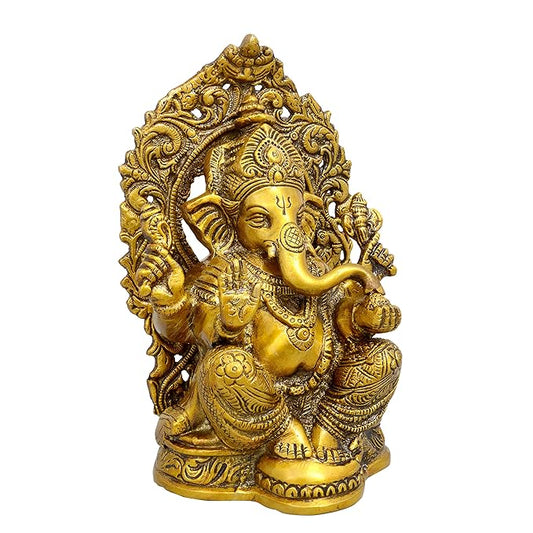 Ganesha Brass Handcrafted Antique Finish Bhagwan Ganpati Sitting Idol Height 9 Inch