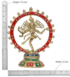 Brass Nataraj showpiece, Height 12 in and Width 9 in, red jeweled halo