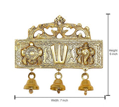 Balaji metal wall hanging with three bells, 6 in height and 7 in width