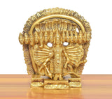 Brass Vishnu Virat swaroop statue, multi-face backdrop ring around central seated deity