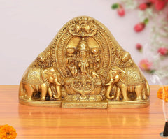 Brass Gaja Lakshmi idol with elephants, front view, 5 inch