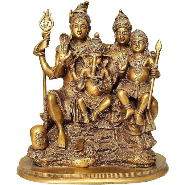 Shiva Parvati with Ganesha Idol Figurine Showpiece Home Temple Decor Decorative Showpiece Golden Height 12 Inch Brass