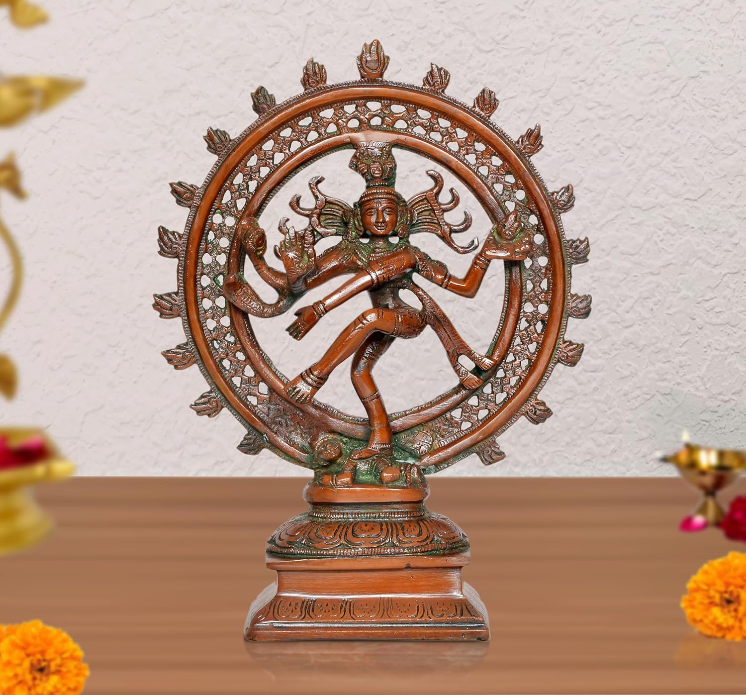 Brass Natraj Lord Shiva Dancing Natraj Brass Idol Statues for Home Decor and Ofice Multicolor (Height: 11 inch)