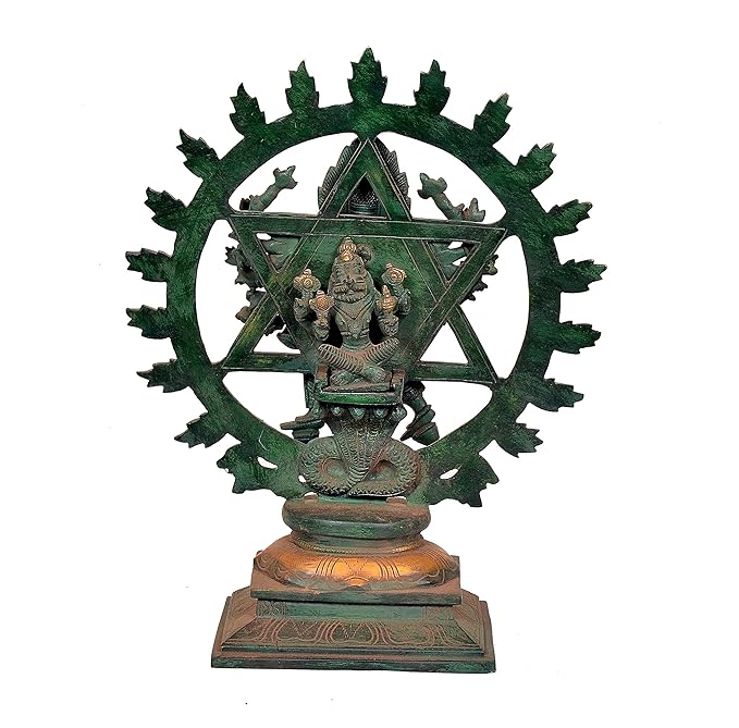 Brass Sudarshana and Narashima Statue On Base Idol for Home Decor Temple | Height : 14 inches