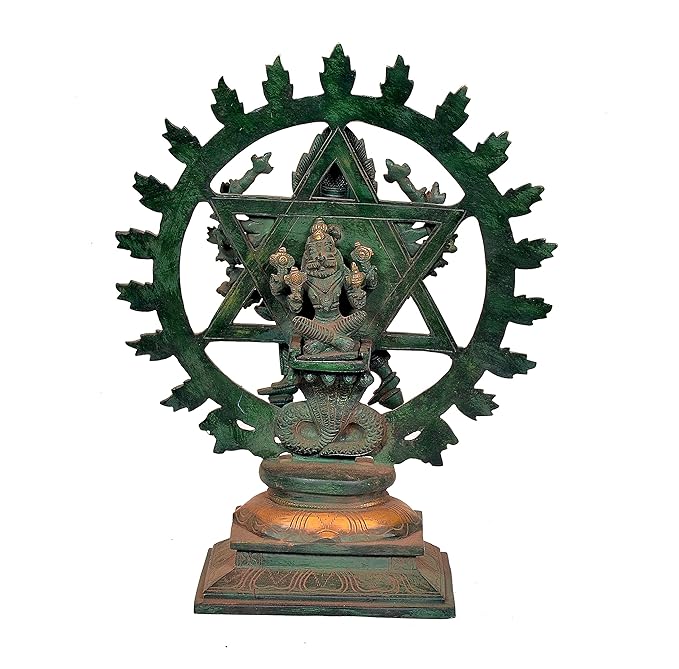 Brass Sudarshana and Narashima Statue On Base Idol for Home Decor Temple | Height : 14 inches