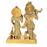 Brass Radha Krishna murti, rear view of two figures on flat base