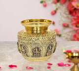 Messing Kalash Lota mit Ashtalakshmi-Relief, rundes Design, für Puja