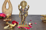 Brass Dhanvantari physician statue, 8-inch, colorful jeweled robes, raised hands