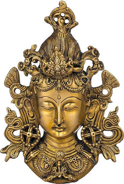 India Goddess Tara Wall Hanging Mask (Tibetan Buddhist Deity) Gold, Standard