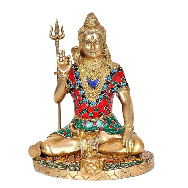 Brass Lord Shiva Statue for Home Decoration, Bhole Nath Idol Lord Shiva God of Destroying Evil, Ignorance, and Death(Height: 9.5 Inches) Entryway Setting