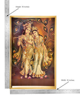 Radha Krishna wall poster (18 in tall, 12 in wide), gold frame, peacock motif
