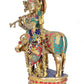 Large Brass Cow Krishna Idol Statue Murti, Height 30 inch