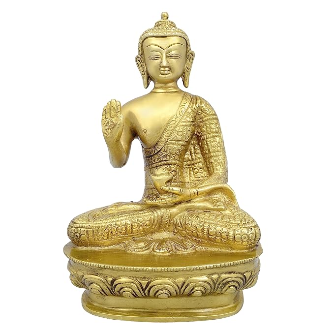 Brass Buddha Statue Ashirwad for Home and Office Gautam Buddha Brass Height : 7.5 inch