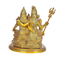 Brass Shiv Parivar family idol, close side angle showing multiple crowned figures