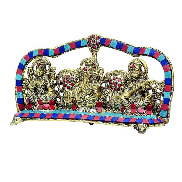 Lakshmi Ganesh Saraswati Murti Idol Showpiece Set Metal Lakshmi Ganesha Idols Statue with Metal Base for Puja Home Temple Mandir Diwali Decoration Gifting Items Height 5.5 Inches