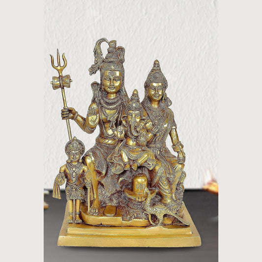 Brass Shiv Parivar Murti Idol Statue Sculpture | Multicolor | Home Décor | Height 15 Inches