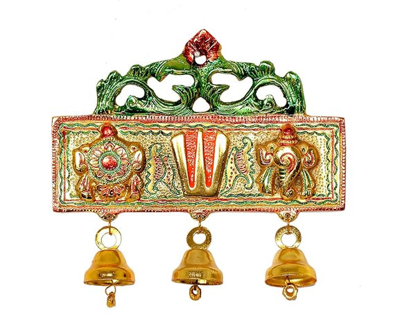 Metal Hanging Balaji Idol Sanku Chakra Namam Latkan Statue Mandir Hanging with Bells Tirupati Balaji Murti Symbol Tilak for Home & Office Height: 6 Inch Mandir Setting