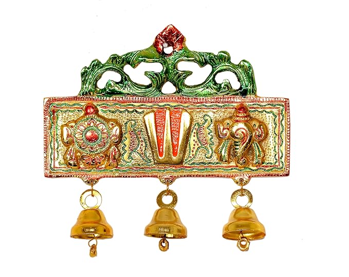 Metal Hanging Balaji Idol Sanku Chakra Namam Latkan Statue Mandir Hanging with Bells Tirupati Balaji Murti Symbol Tilak for Home & Office Height: 6 Inch