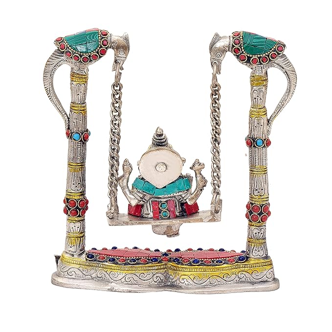 Lord Ganesha on a Swing Jhula Brass Statue Idol, Height : 8 Inch