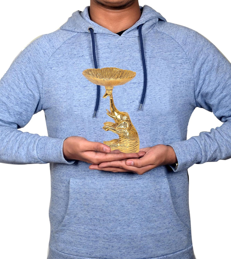 Metal Golden Elephant Dry Fruit Bowl Showpiece (Height 7 Inch)