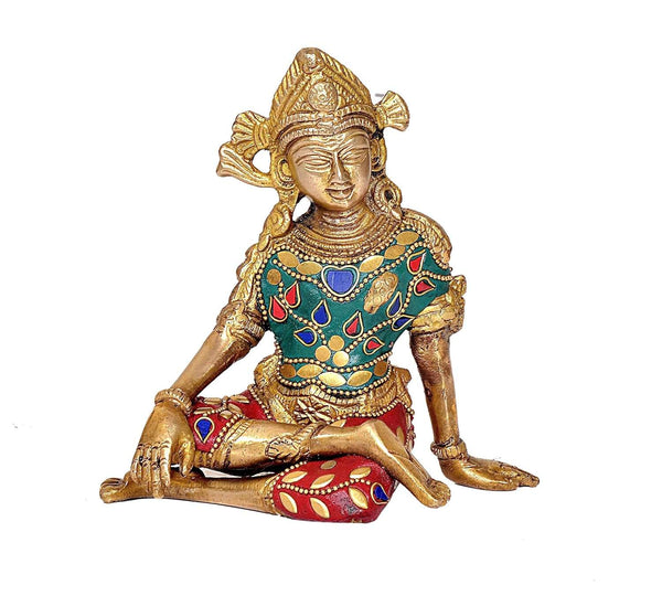 Sitting God Indra Dev Brass Idol (Height : 5.75 inches) Mandir Setting