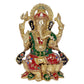 Brass Ganesha Ganpati Statue Idol Murti On Lotus for Home Decor | Height : 12 inches