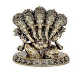 Fine brass Panchmukhi Ganesha idol statue with ornate crown and round base
