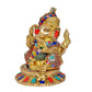 AONA Mangalkari Ganesh in Pagdi On Asan Golden Brass Statue Idol Murti (Height : 9.5 Inches)