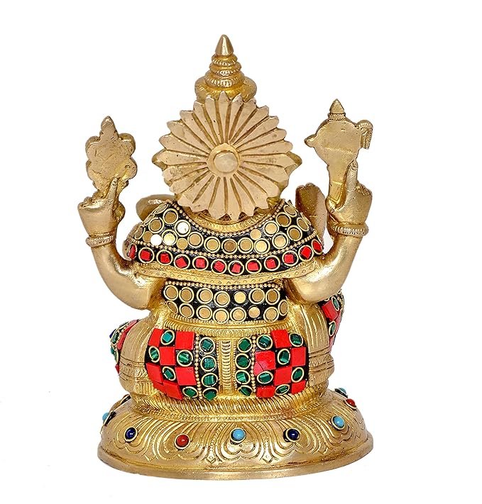 Brass Lord Ganesha Ganpati Idol Vinayak Religious Statue Murti Height 8 Inch