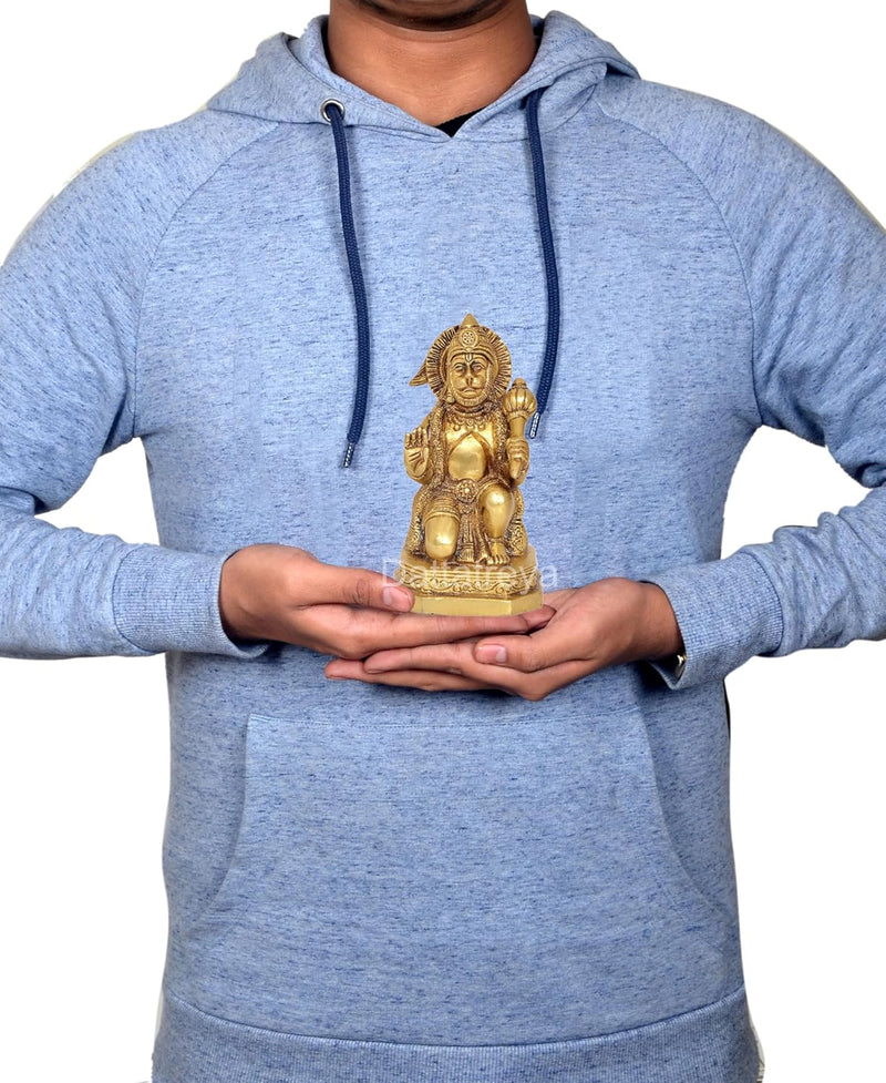 Brass Hanuman JI Sitting Statue Idol Sculpture Statue Home Decor Pooja Mandir (Height: 5.5 Inch)