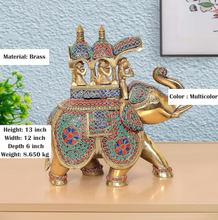 Brass King Riding on Elephant statue (Height: 13 Inch) Craft Detail