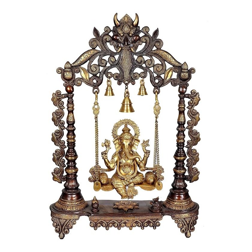 Brass Ganesha on a Swing (Height 26 Inches) Brown