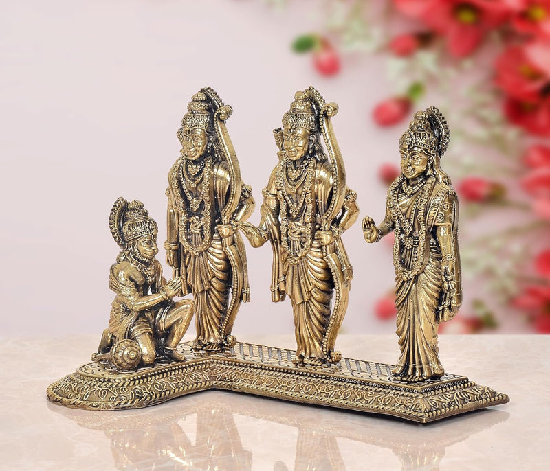 Bronze Ram Darbar with Sita Lakshman Hanuman Bronze Finish Statue, for Home Decor Pooja Mandir (Height 6 inch)