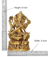 Saraswati brass statue dimensions: height 8 inch, width 5 inch
