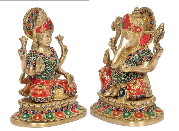 Premium Brass Lakshmi Ganesh Idol Set – Laxmi & Ganesha Statues for Home Décor, Mandir & Pooja (Height :9 Inches) Study Setting