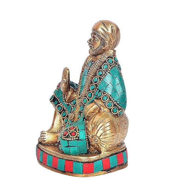 Brass Shirdi Wale Sai Baba Statue Idol Sai Baba Stone Work Height 5 Inch Study Setting