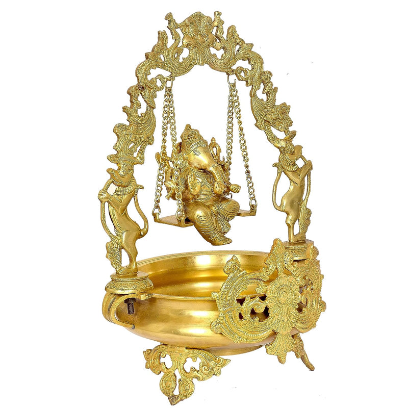 Brass Ganesha Swing Uruli for Home Decor Showpiece Height : 22 Inches