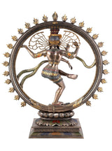 Lord Nataraj Deko-Statue in Kupferfinish-Polyresin, Rückansicht mit Rundrahmen und Flammenkranz