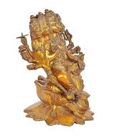 Golden Shree Gayatri Maa brass idol statue, three-quarter view showing faces and arms