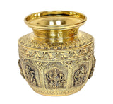 Messing Puja Kalash Lota mit Zierornamenten und Ashtalakshmi-Relief, gold