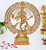 Brass dancing Shiva Nataraj idol with ornate halo ring and detailed base (27 inch)