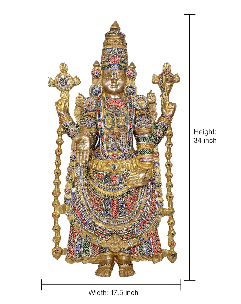 Brass Lord Tirupati Bala Ji Idol Statue Home Temple Office Figurine Showpiece Multicolour Height 34 Inch