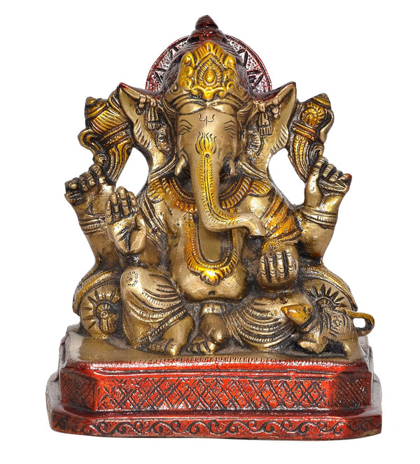 Brass Lord Ganesha Idol Ganesh Statue Decorative Sculpture for Home Decor Office Mandir Pooja Showpiece (Height 7 Inch) Entryway Setting