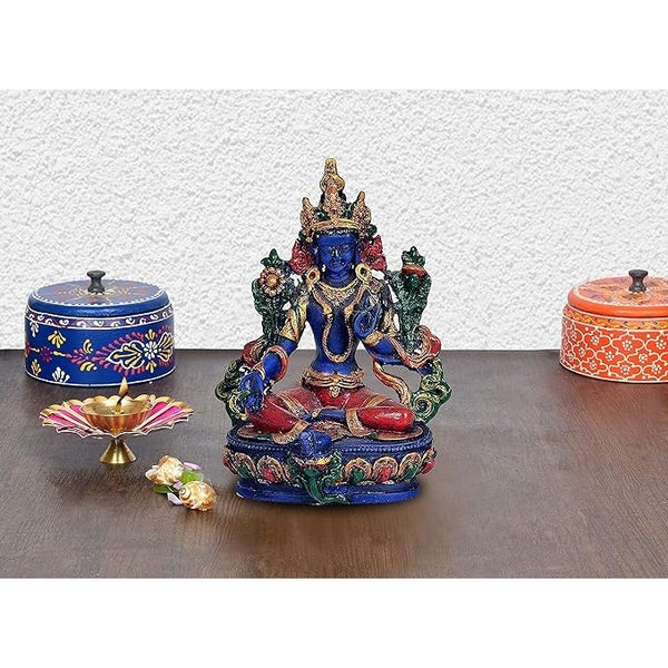 Resin Large Tibetan Buddhist Green Tara Resin Statue Mother Goddess Height 5 inches