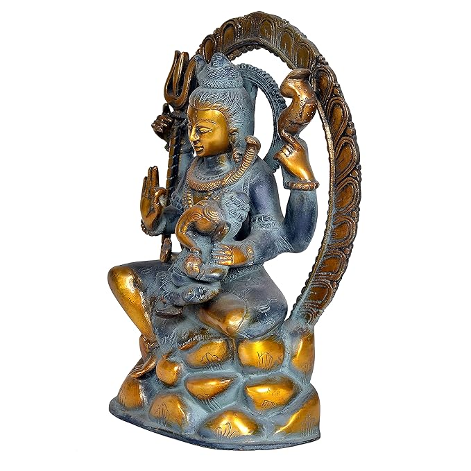 Brass Lord Shiva with Ganesha Sitting Shiva Idol Figurine Sculpture Home Office Temple Decorative Gift Item Multicolour Height 12 Inches