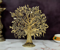 Bronze Kalpavriksha tree figurine, front view with dense leaf branches