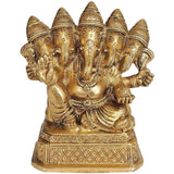 Brass PanchMukhi Ganesha idol, five-faced ornamented gold-tone statue