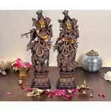 Brass Radha Krishna sculpture, height 29 in; two standing figures on ornate base